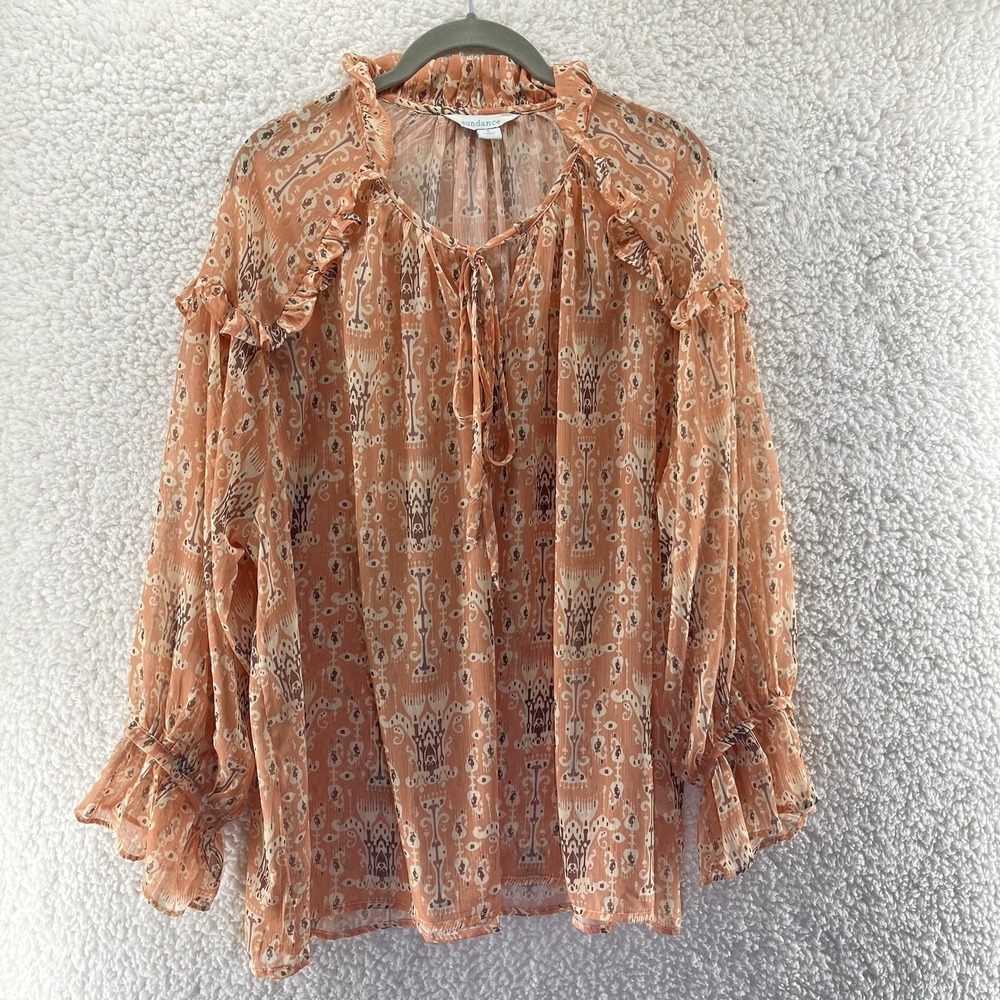 Sundance‎ Madeline Sweet Ruffle Blouse Large Bohemian Tunic Sheer Lightweight